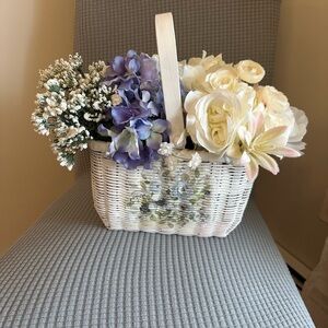 Vintage decoupage floral basket up cycled spring decor rectangle 9 x 6”